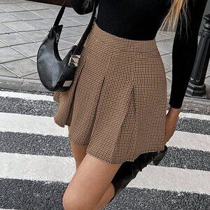 Multicolor Plaid Casual Women's Minimalist Pleated Short Skirt